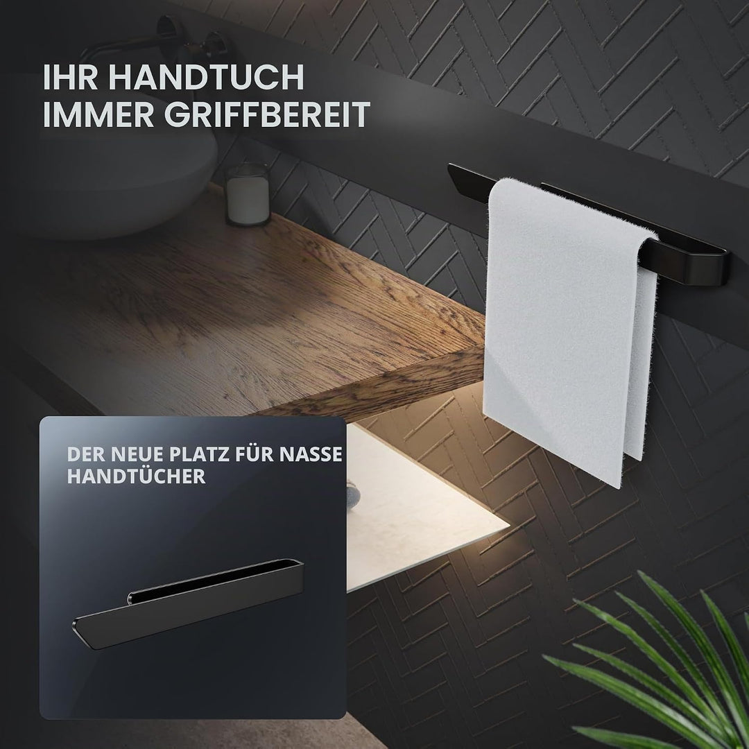 Handtuchhalter Svenskoya Schwarz aus gebürstetem Aluminium | zum Kleben | 40cm | modernes Schlichtes