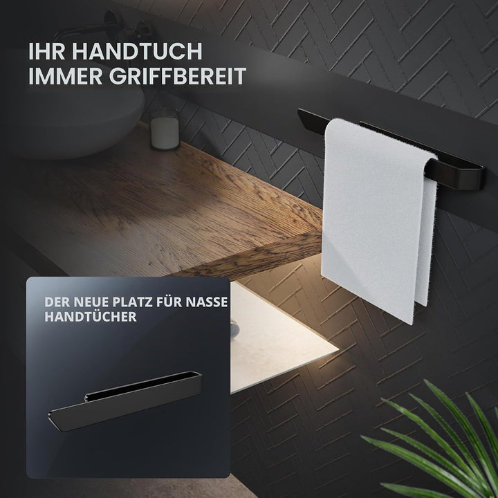 Handtuchhalter Svenskoya Schwarz aus gebürstetem Aluminium | zum Kleben | 40cm | modernes Schlichtes