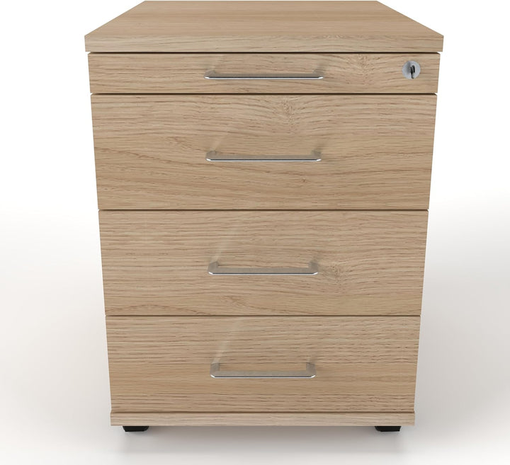 Rollcontainer CADI 43×58×59 cm – abschliessbarer Bürocontainer in Eiche mit Orga- &amp; 3 Universal-Schu