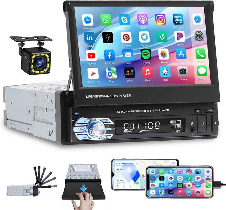 Hikity Autoradio 1 Din mit 7 Zoll HD Einziehbarer Bildschirm Auto Stereo Radio Bluetooth Freispreche