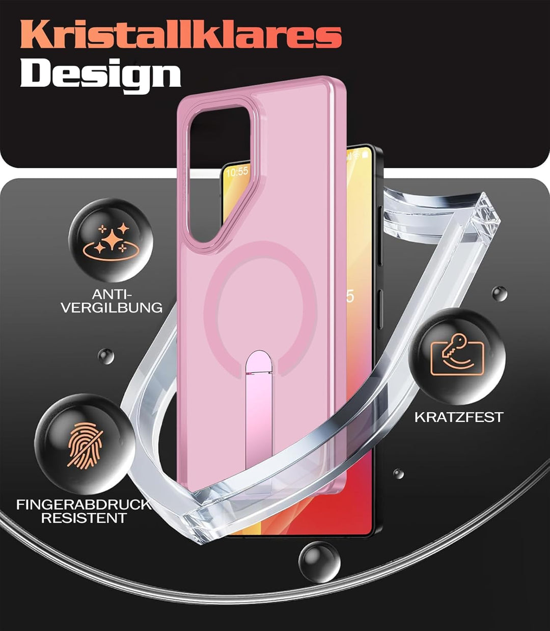 Giyer Magnetisch Handyhülle für Samsung Galaxy S24 Ultra Hülle mit Ständer Schutzfolie, Schutzhülle