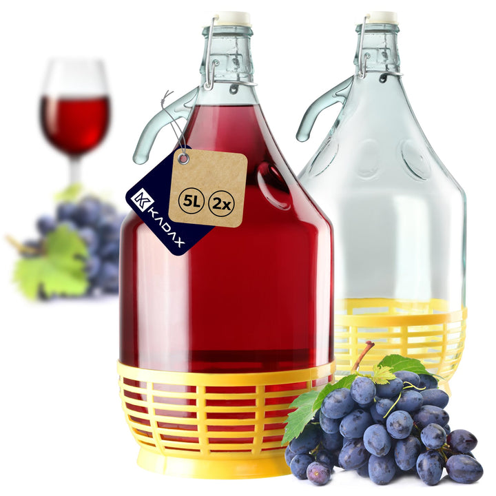 KADAX Weinballon 5L, Glasballon für Wein 2 stück, Weinfass aus glas, Gärballon, Fass für Wein aus Gl