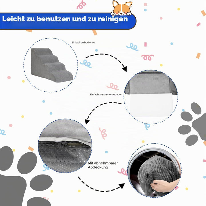ABQ 4-stufige Hundetreppe für hohe Betten und Sofas – Extra hohe Treppe für kleine Hunde und Katzen,