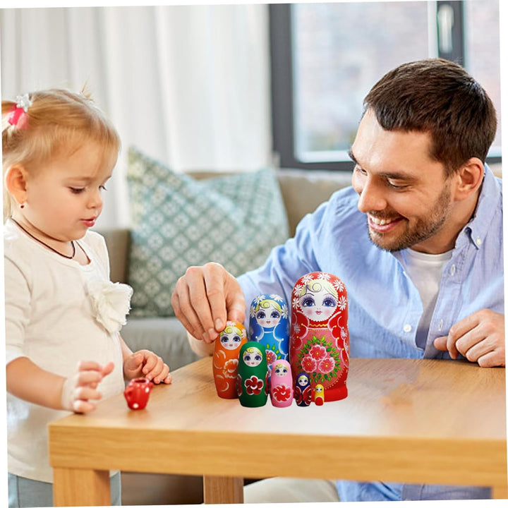 Set mit 7 russischen Nistpuppen, Matroschka-Puppe aus Holz mit Sonnenblumenmuster für Kinder und Erw