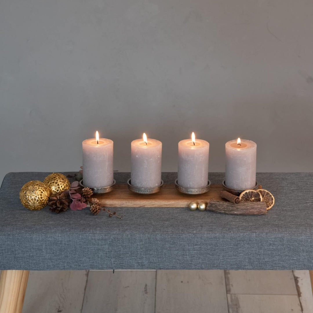 Adventskranz Holz für 4 Stumpenkerzen Advent Kerzenhalter länglich modern Kerzenständer Adventskranz