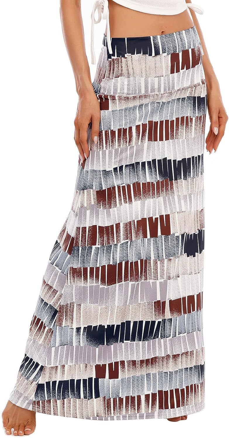 Durio Rock Maxirock Lang Damen Rock Weich Sommerrock Elegant Freizeitrock mit Hohem Bund Elastisch S
