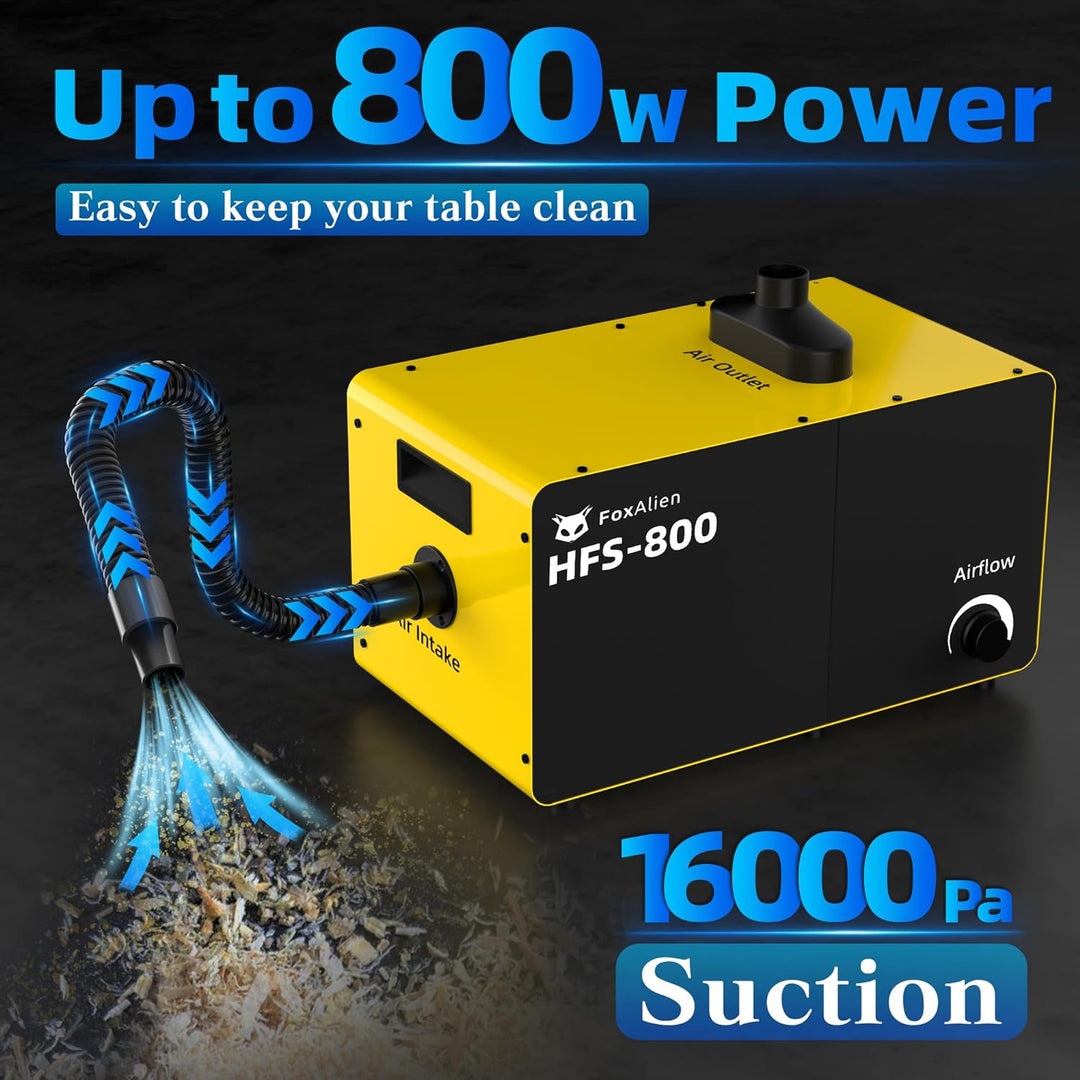 FoxAlien 800 W Desktop-Staubsammler HFS-800 mit Staubabscheider für CNC-Schneiden, Holzbearbeitung,