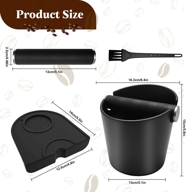 Abklopfbehälter-Set mit Barista-Pinsel & Tamping Matte, Geräuschloser Knock-Box für Siebträger, Inkl
