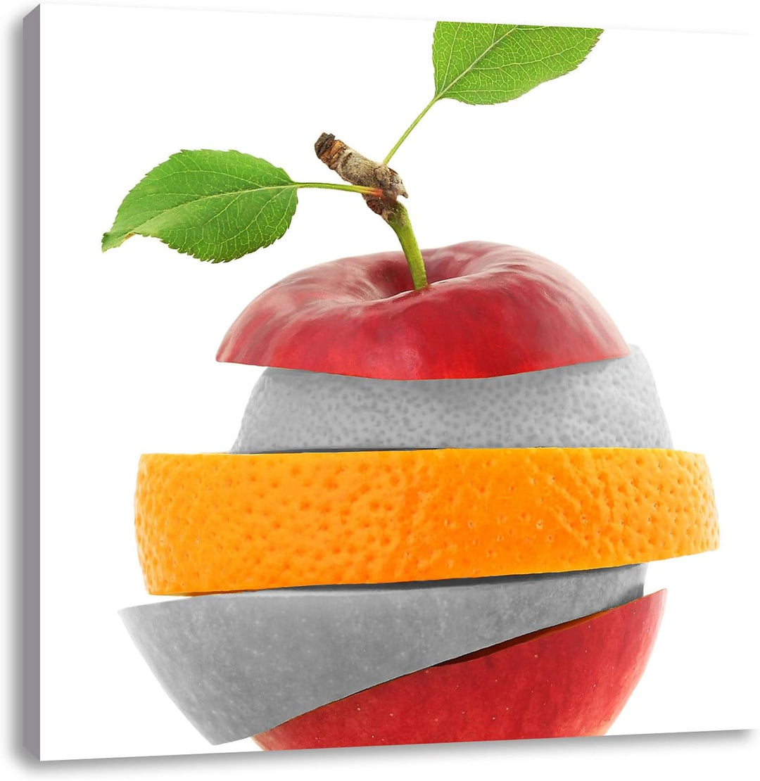Pixxprint Früchte Mix Apfel Orange Limette als Leinwandbild/Grösse: 70x70 cm/Wandbild/Kunstdruck/fer