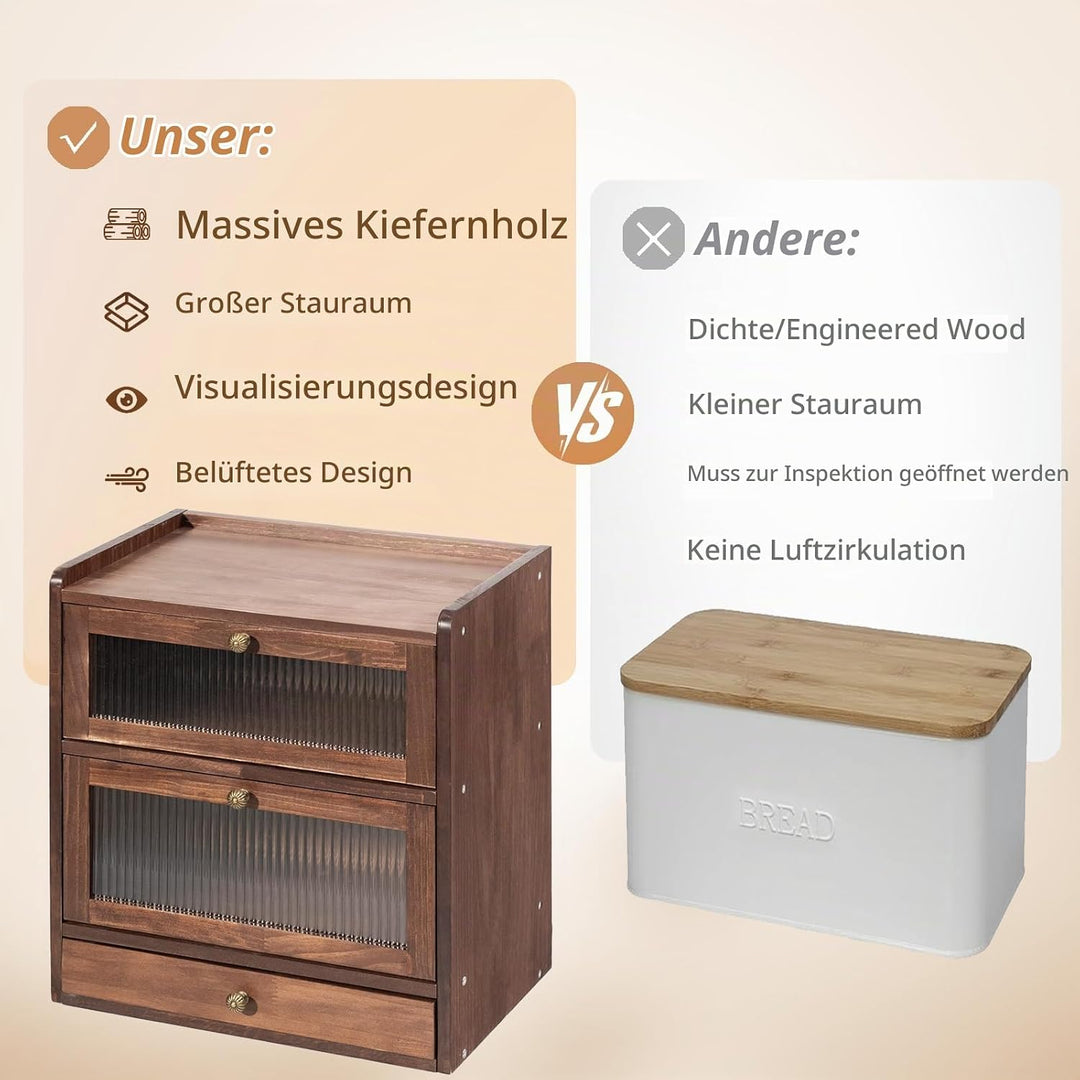 Kiefernholz Brotkasten mit 50 Deli-Papier, Holz Brotkästen mit Belüftung, Vintage Braun Brotbehälter
