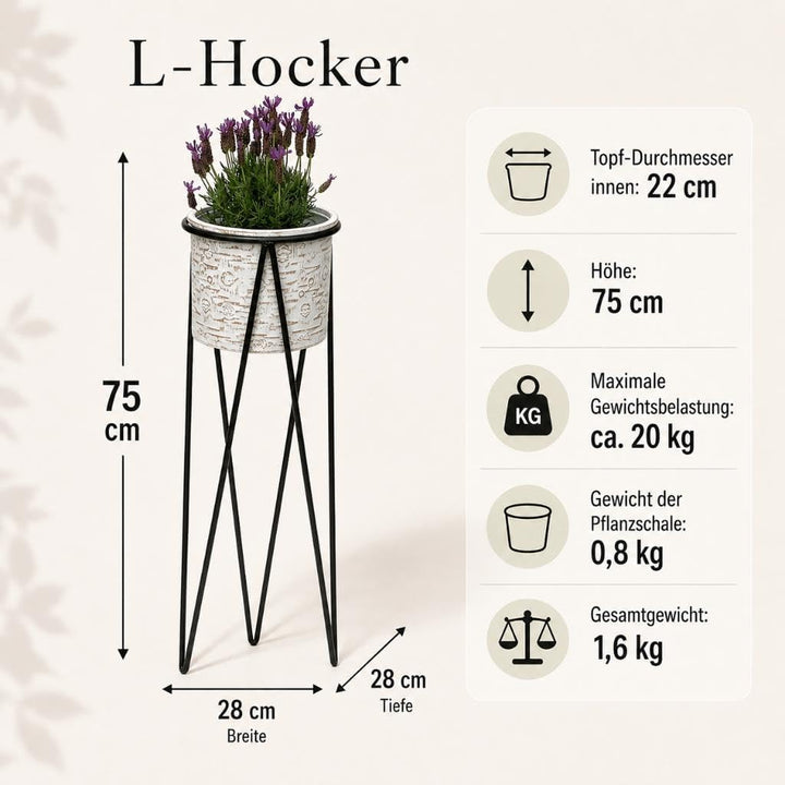 DanDiBo Blumenhocker mit Topf Metall Schwarz Weiss L 75 cm Blumenständer 96043 Blumensäule Modern Pf