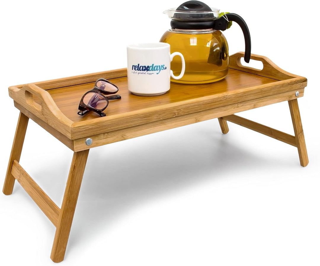 Relaxdays Betttablett klappbar, Essenstablett mit Füssen, Frühstück im Bett, Bambus & MDF, HxBxT: 23