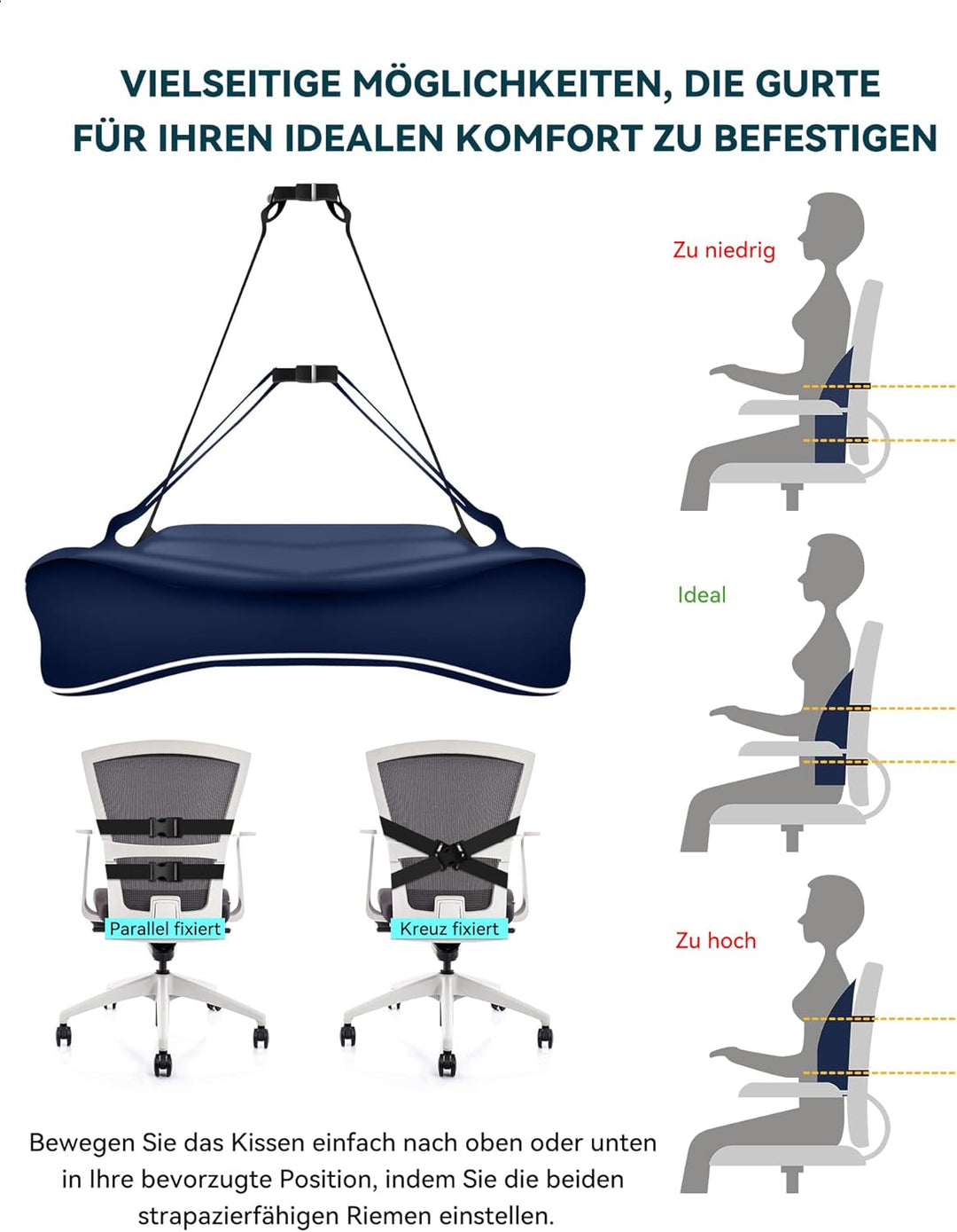 Travel Ease Ergonomisches RückenKissen aus Memory Foam, Lendenkissen für Bürostuhl, Autositz, Rollst
