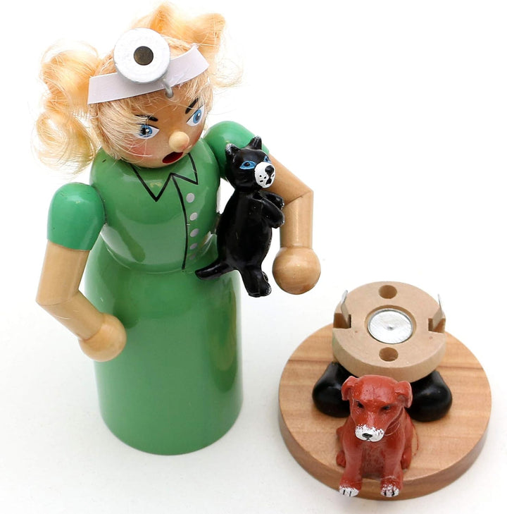 Dekohelden24 Holz Räucherfigur/Räucherfrau als Tierärztin, L/B/H: 10,5 x 8 x 19,5 cm, 19 cm