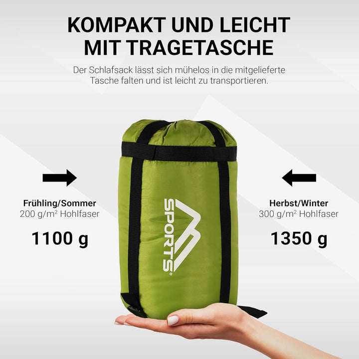 MSPORTS Schlafsack Premium Outdoor inkl. Tragegurt - auswählbar für Frühling/Sommer (200GSM) oder He