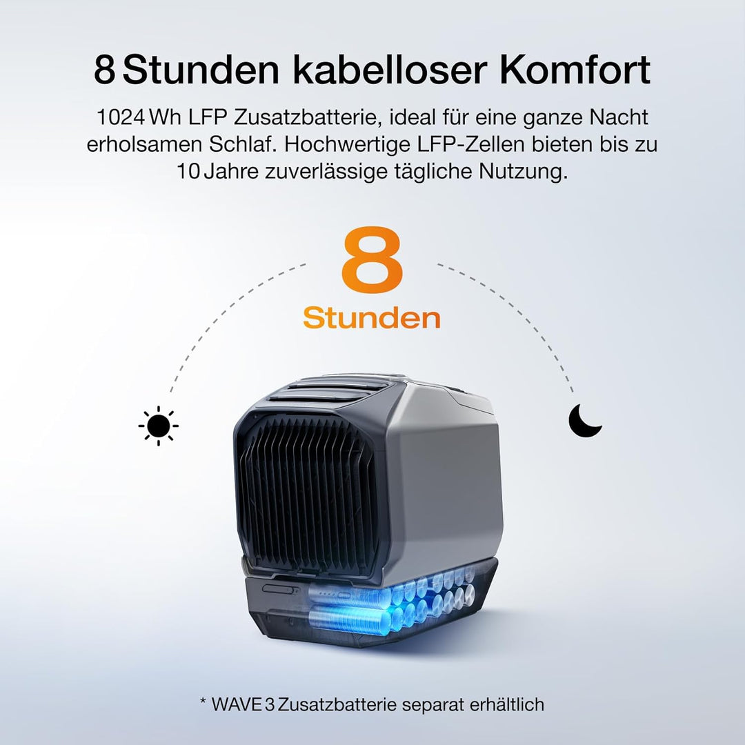 ECOFLOW WAVE 3 Tragbare Klimaanlage, 1800 W/6100 BTU Kühlen, 2000 W/6800 BTU Heizen, 1000 W Schnelll