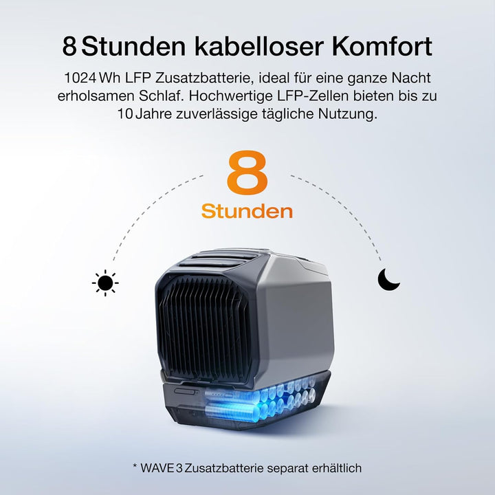 ECOFLOW WAVE 3 Tragbare Klimaanlage, 1800 W/6100 BTU Kühlen, 2000 W/6800 BTU Heizen, 1000 W Schnelll