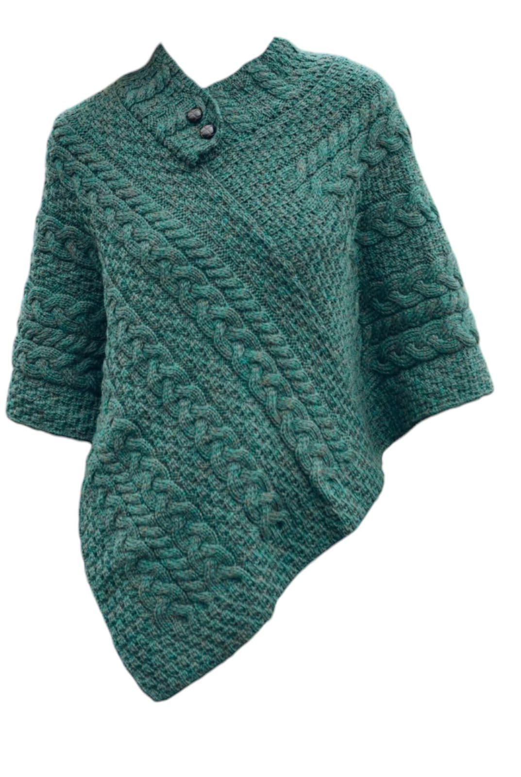 Irischer Aran Poncho Strickponcho Umhang Wollponcho aus 100% Merinowolle für Damen Einheitsgrösse Co