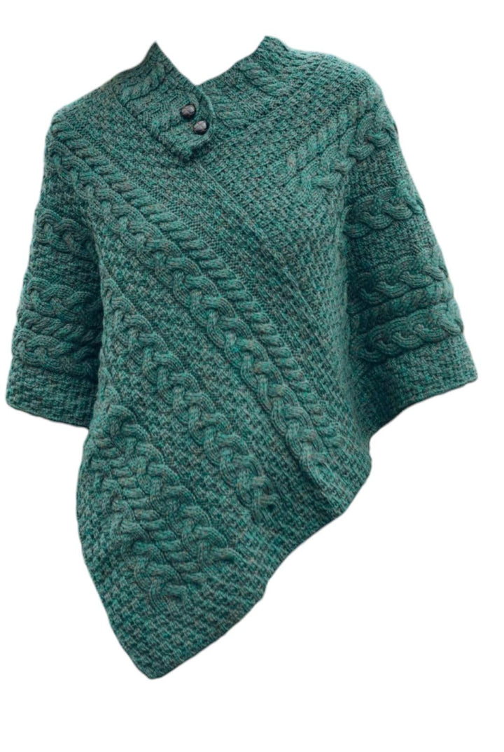 Irischer Aran Poncho Strickponcho Umhang Wollponcho aus 100% Merinowolle für Damen Einheitsgrösse Co