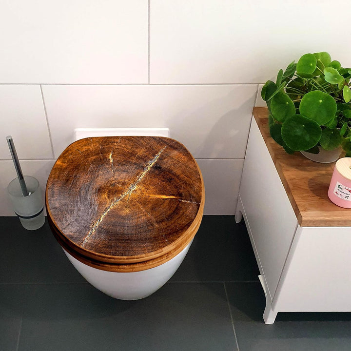 banjado Design WC Sitz Bambus Absenkautomatik 45,8x37,5cm - Toilettendeckel mit Absenkautomatik Holz