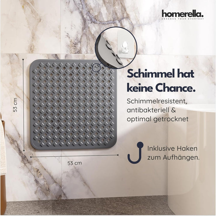 Homerella® Duschmatte rutschfest - 100% BPA frei - Inkl. 2 Haken zum Aufhängen 53x53cm - Antirutschm
