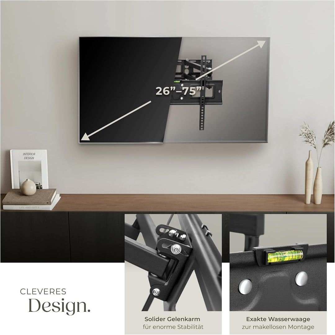 tectake® TV Wandhalterung schwenkbar für Fernseher, Bildschirm Halterung, Monitor Halterung, neigbar