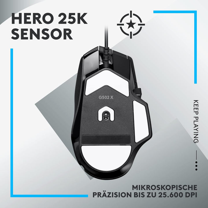 Logitech G502 X Kabelgebundene Gaming-Maus - LIGHTFORCE Hybrid optisch-mechanische Primärschalter, H
