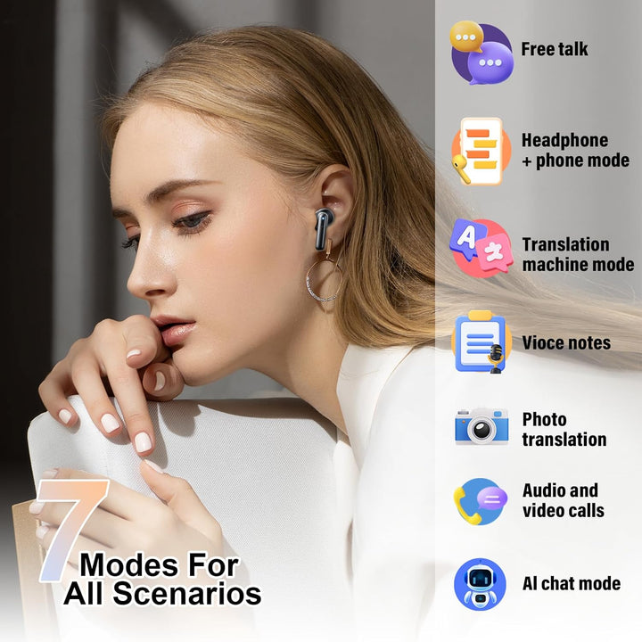 KI Kopfhörer Übersetzer, 42Std Bluetooth 5.4 Sprachübersetzer Kopfhörer mit 164 Sprachen, 7 Übersetz