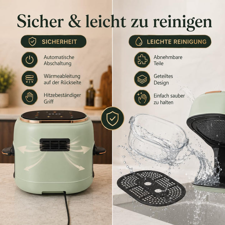 Heissluftfritteuse Mit Sichtfenster Und Touchscreen, 1350W, 4L Kapazität, Temperatur 80-190°C, Aus G