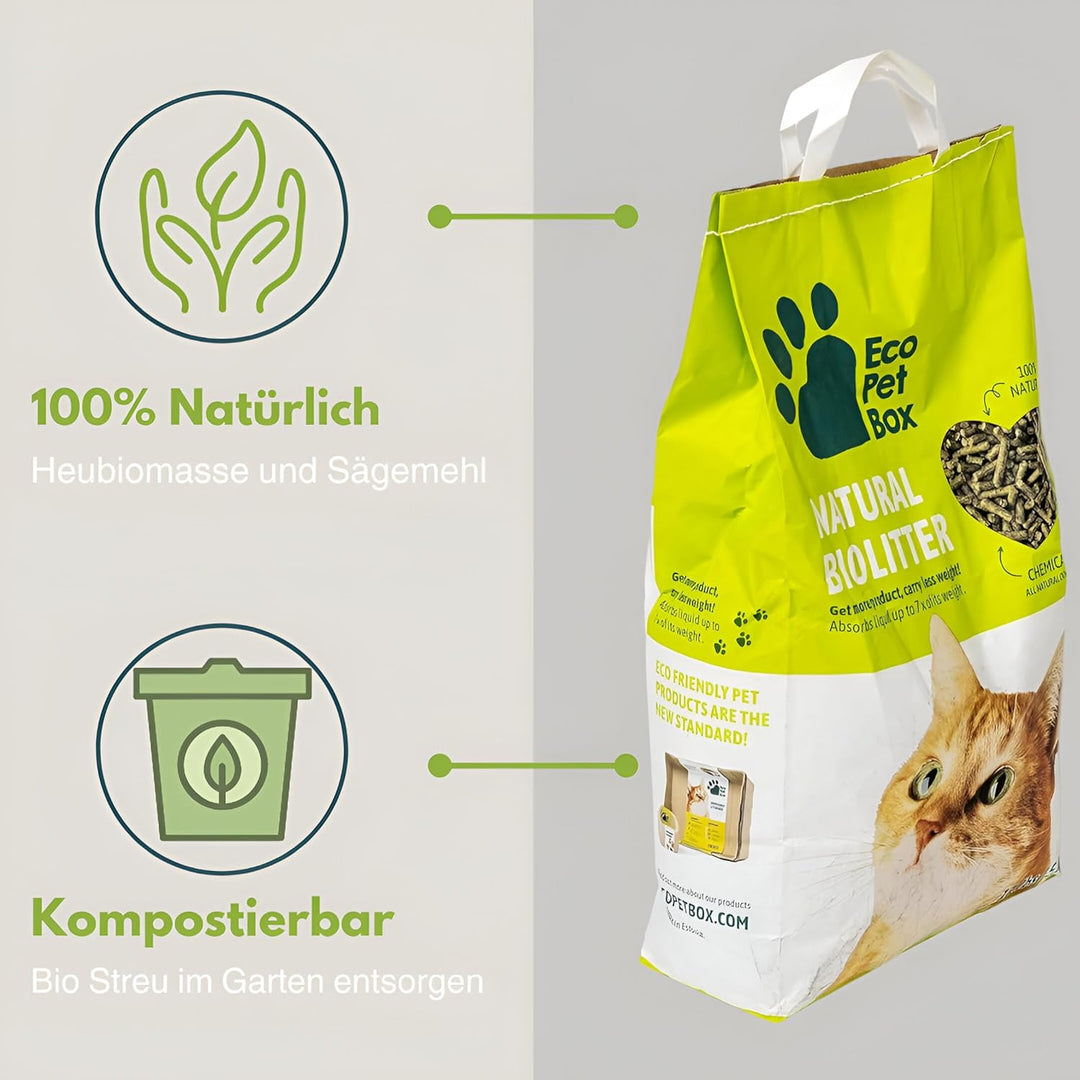 22L Bio Katzenstreu Pellets – natürliches & kompostierbares Katzenstreu aus Heu, ökologisches Einstr