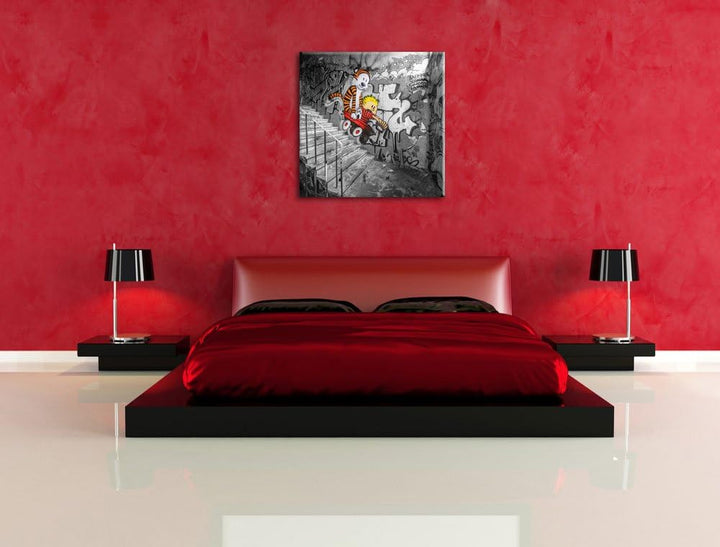 Pixxprint Tiger Grafitti in Berlin schwarz/weiss, Format: 70x70 auf Leinwand, 70x70