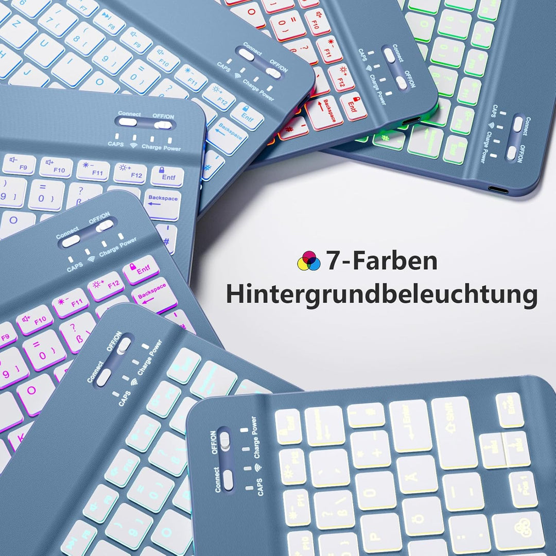Hülle mit Tastatur für iPad 11 Generation A16/10 Generation (11/10.9 Zoll, 2025/2022), 7-farbige Bel