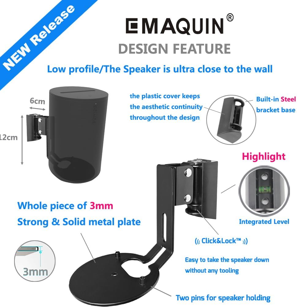 EMAQUIN Wandhalterung Paar(2 Stück) für Sonos Era 100 Lautsprecher(Schwenkbar und neigbar,kompatibel