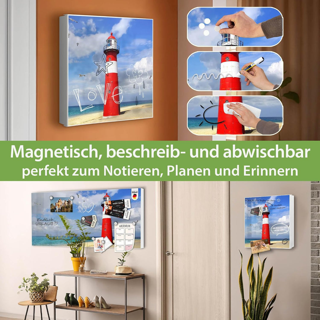 banjado® Grosser Schlüsselkasten Glas/Schlüsselbox 30cm x 30cm mit 50 Haken - Motiv Westkapelle/Schl
