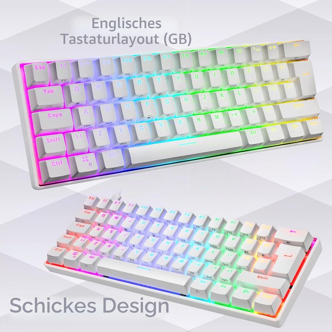 MK21 Gaming Set: 60% Mechanische Tastatur (RGB, 62 Tasten, UK Layout) und Ultraleichte Maus (6400 DP