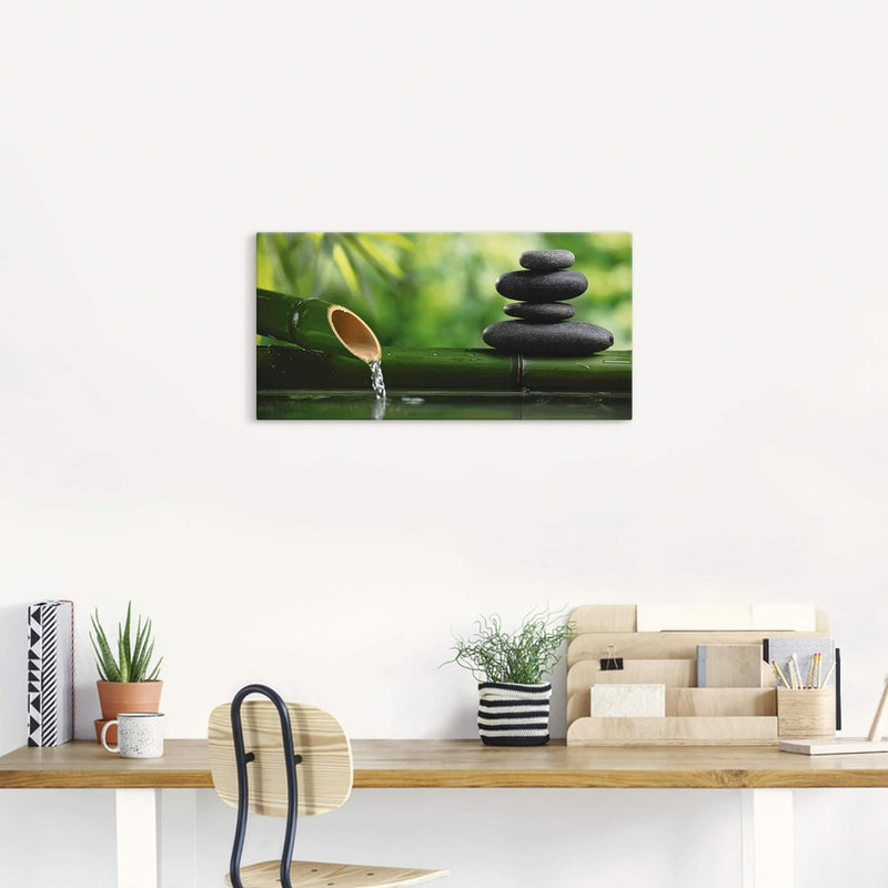 ARTland Leinwandbilder Wandbild Bild auf Leinwand 150x75 cm Wellness Zen Stein Fotografie Grün Bambu