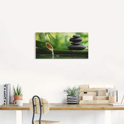 ARTland Leinwandbilder Wandbild Bild auf Leinwand 100x50 cm Wellness Zen Stein Fotografie Grün Bambu