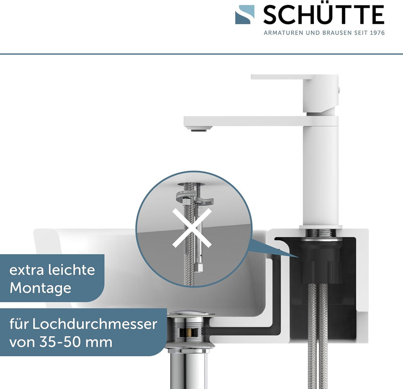 SCHÜTTE Waschtischarmatur MANHATTAN 33018, Wasserhahn Bad mit Ablaufgarnitur, Armatur Badezimmer, Ei