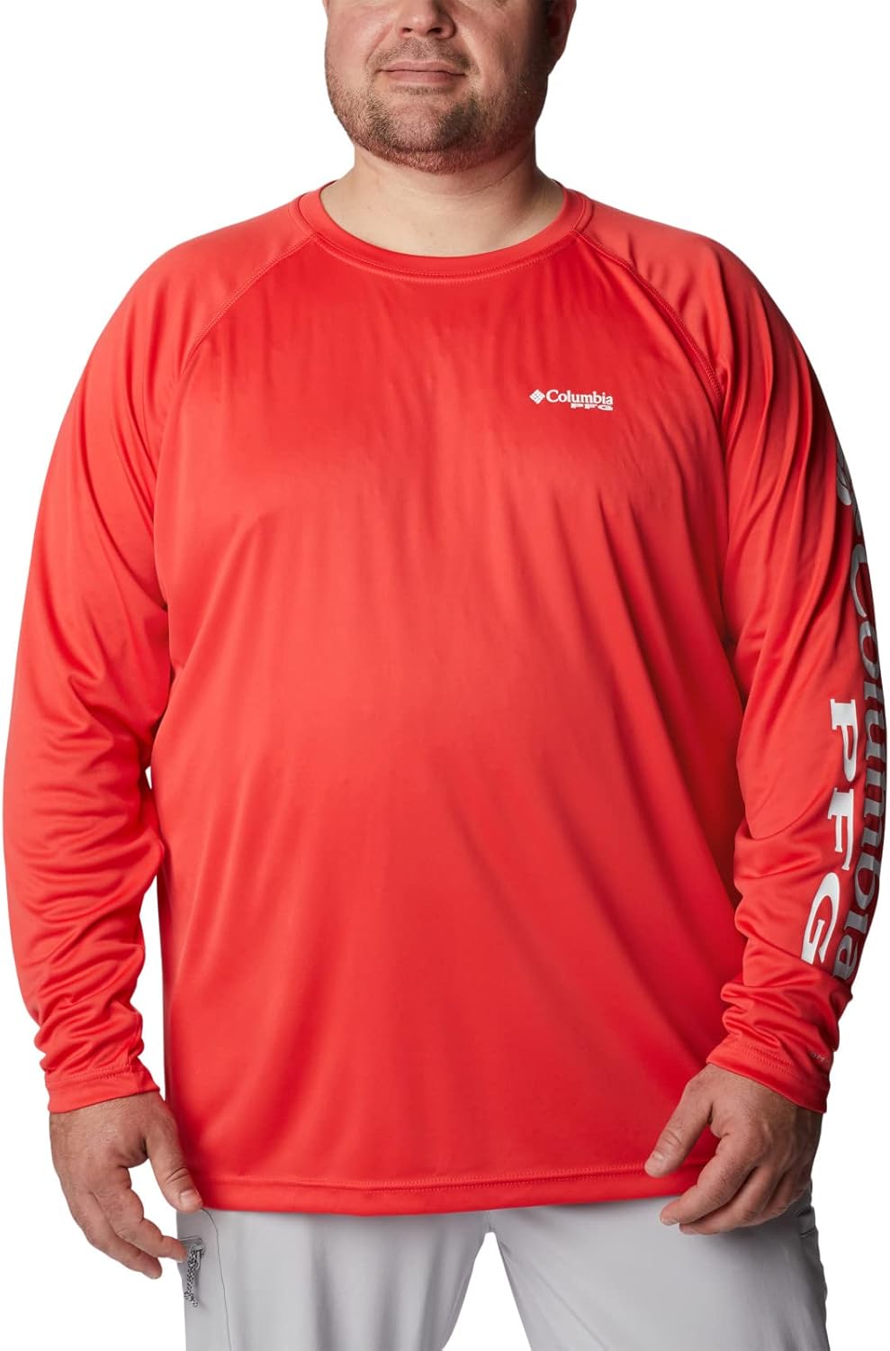 Columbia Terminal Tackle Langarmhemd für Herren Roter Hibiskus/Weisses Logo S, Roter Hibiskus/Wei&#x