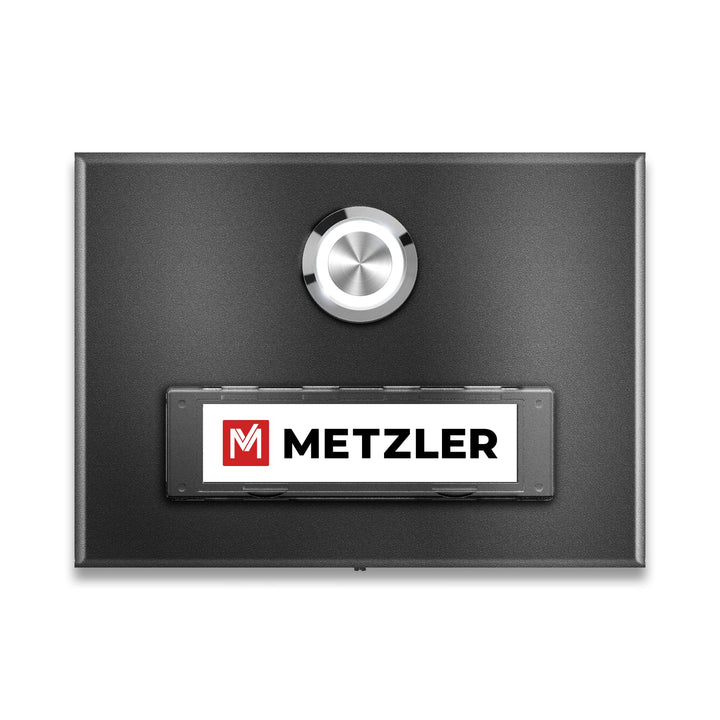 Metzler Aufputz Türklingel in Eisenglimmer - Klingel aus Edelstahl mit austauschbarem Namensschild -