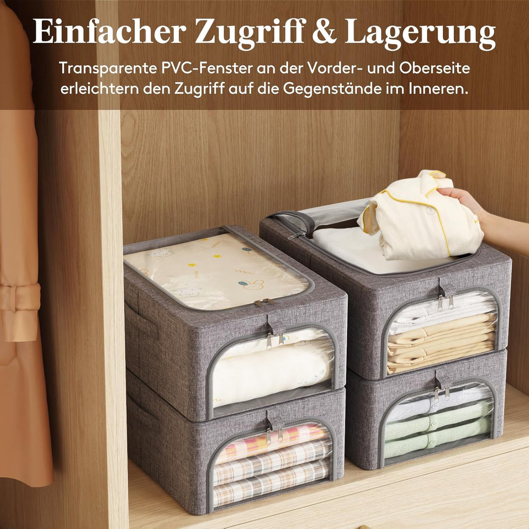 Lifewit 4 Stück Kleideraufbewahrungsbehälter mit Metallrahmen, Faltbare Aufbewahrungsbox mit Deckel,