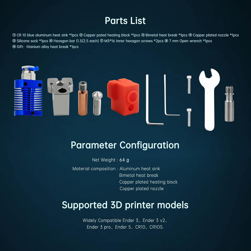 Upgrade All Metal Ender 3 Volcano Hotend High Flow High Speed, Bimetal Heatbreak Plated Copper Heate