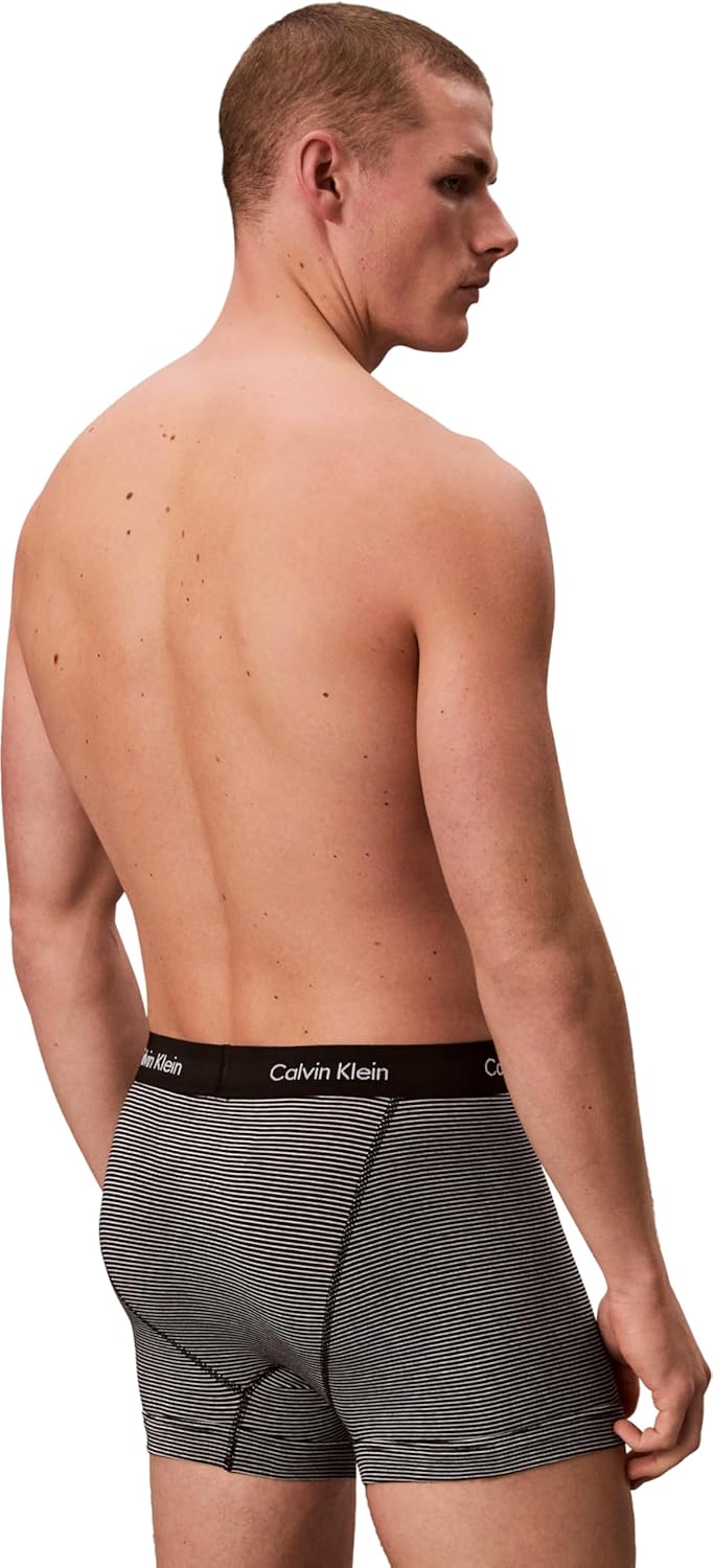 Calvin Klein Herren 3er Pack Boxershorts Trunks Baumwolle mit Stretch, Mehrfarbig (White/B&amp;W Stripe/