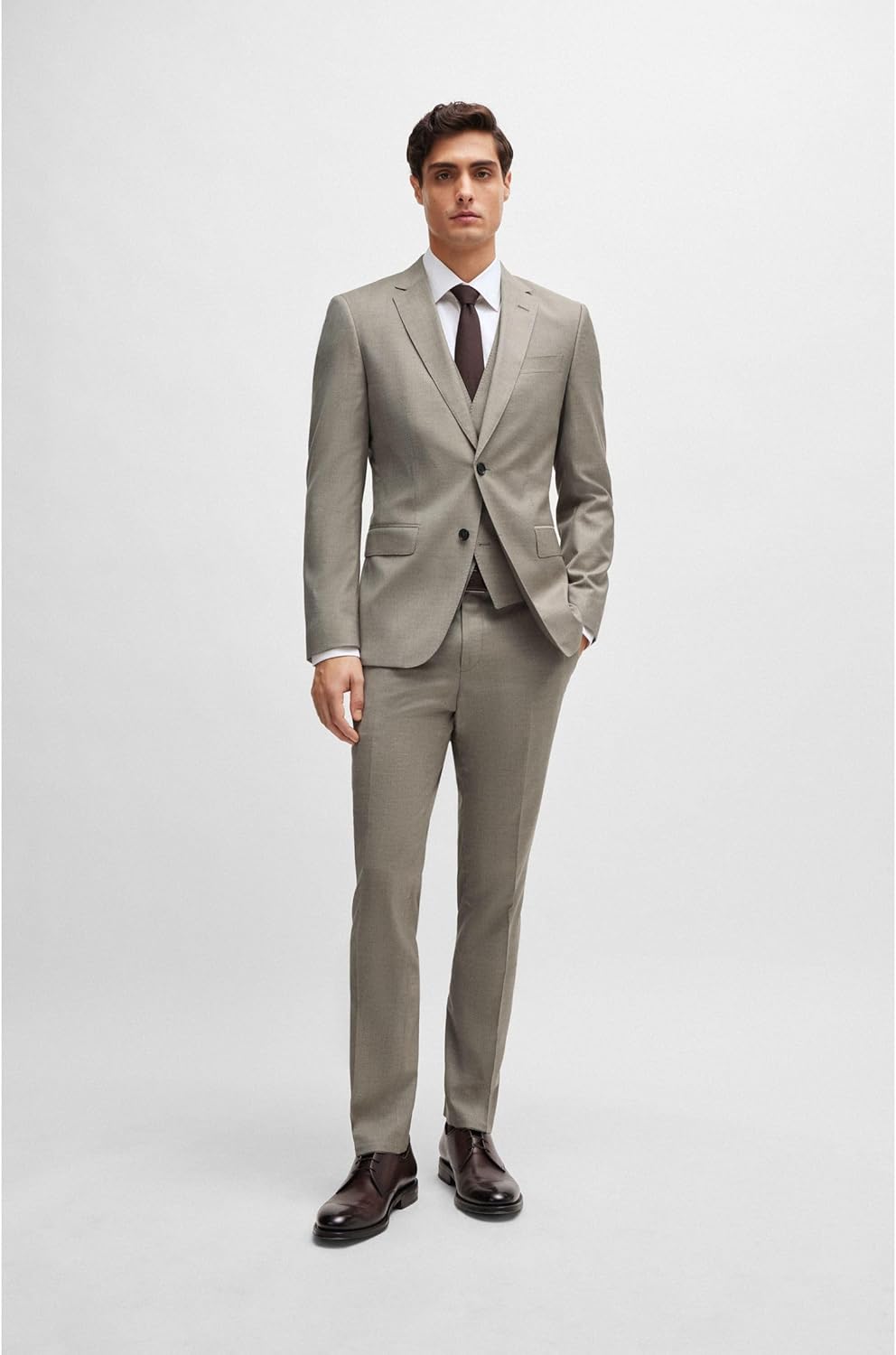 BOSS Herren H-HANK-kent-C1-214 Slim-Fit Twill-Hemd aus bügelleichter Stretch-Baumwolle Weiss 42