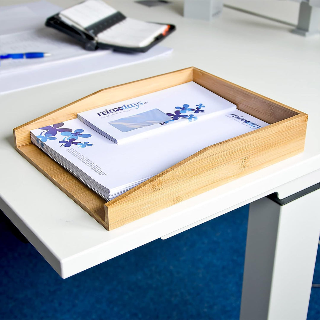 Relaxdays 3 TLG. Schreibtisch-Organizer Set Bambus, Karteikasten zum Ausziehen, Stehsammler mit 2 Sc