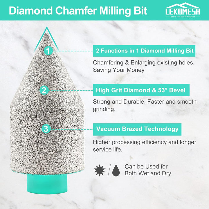 Diamant Fasenfräser 2-35mm LEKOMESH - Diamant Senksenker mit zum Formen Vorhandener Löcher Feinstein