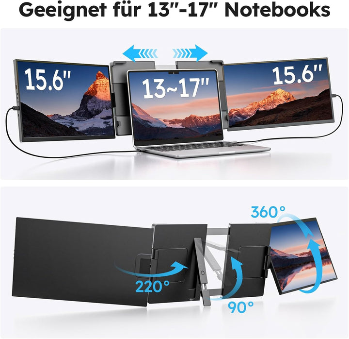 15.6" Laptop Screen Extender, FHD 1080P IPS Laptop Bildschirm Erweiterung, Plug & Play Triple Displa