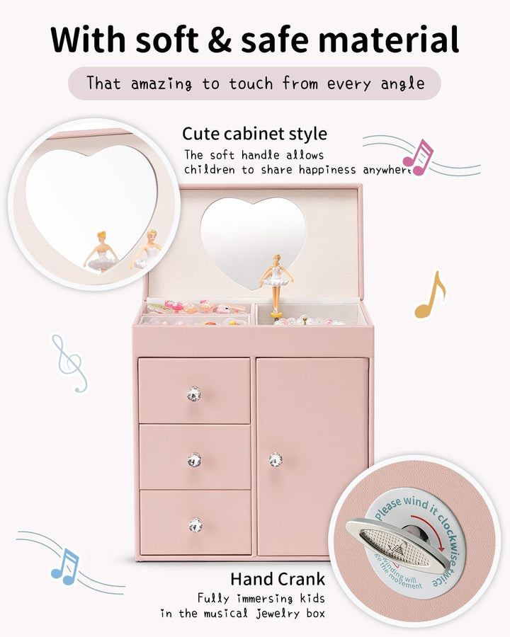 VLANDO Musical Schmuckkästchen Mädchen, grosses Kind Musik-Box mit Ballerina für Geburtstag Schlafzi