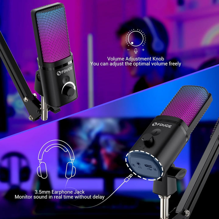 FDUCE M160 USB Gaming Mikrofon Set für PC,RGB Kondensator Podcasting Mikrofon mit Monitor Buchse,sch