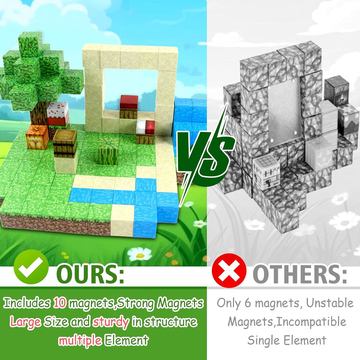 128 Stück Magnetische Bausteine - Build Mine Magnet Welt World Strand Set,Magnetic Building Blocks,M